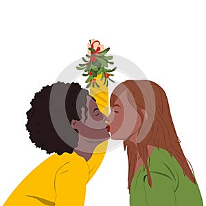 Lesbian kiss under Mistletoe