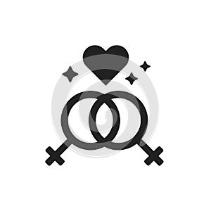 Lesbian love black glyph icon. Not traditional relationship. LGBT motion, gender symbol. Human rights and tolerance. Sign for web