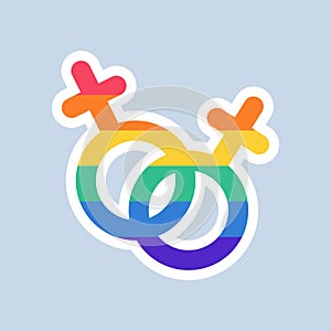 Lesbian Love symbol in LGBT flag colors. Two female gender icons in Rainbow colors linked together.