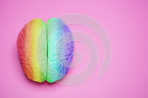 Lesbian rainbow colors lgbt brain concept on pink