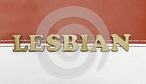 Lesbian written on a red and white background.