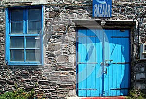 Lesbos, Greece, an old blue door and blue window