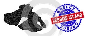 Lesbos Island Map Triangle Mesh and Grunge Bicolor Stamp Seal
