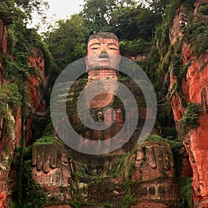 Leshan Giant Buddha carved into a mountain off the Min River in Sichuan.