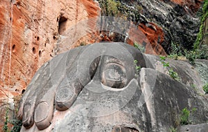The Leshan Grand Buddha near Chengdu in China. Detail of the hand.