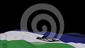 Lesotho fabric flag waving on the wind loop. Lesotho embroidery stiched cloth banner swaying on the breeze. Half-filled black