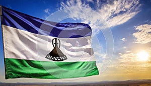 Lesotho Flag Waving on the wind