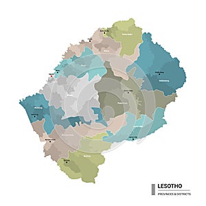 Lesotho higt detailed map with subdivisions
