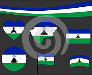 Lesotho Flag Map Ribbon And Heart Icons Vector Illustration Abstract Collection photo