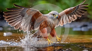 Lesser Kestrel bathing in the river