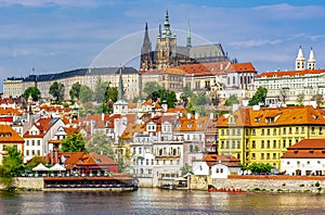 Lesser town (Mala Strana) cityscape with St. Vitus cathedral in Hradcany castle, Prague, Czech Republic