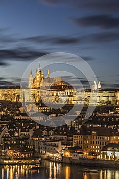 The Lesser Town of Prague beneath the Prague Castle at dusk. Czech Republic