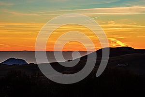 Lessinia plateau and Padan plain at sunset - Veneto Italy