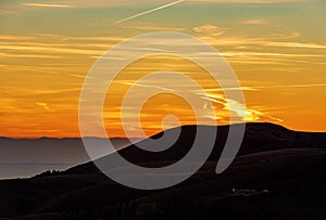 Lessinia plateau and Padan plain at sunset - Veneto Italy