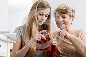 Lesson of a knitting with grandma