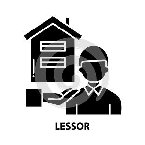lessor icon, black vector sign with editable strokes, concept illustration