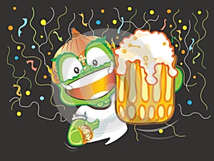 Let go to party say cheers and showing beer Thai giant cartoon