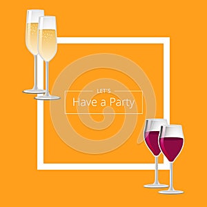 Let Have a Party Poster with Square Frame and Wine