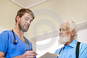 Let me make sure I have all your symptoms. a young doctor and his senior patient discussing his medical records together