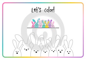 Let\'s color. Easter bunny family. Color activity.