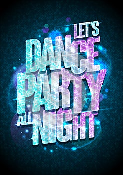 Let`s dance party all night poster with blue and pink fashion headline