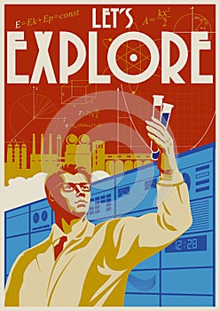 Let`s Explore! Scientific Propaganda Illustration