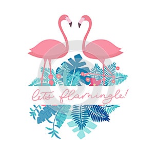 Let`s flamingle lettering inscription for party or greeting card photo