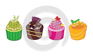 Set of cupcakes flavor-Kiwi,Chocolate,strawberry and orange