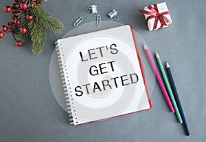 Let`s get started word on white ring binder