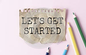Let`s get started word on white ring binder
