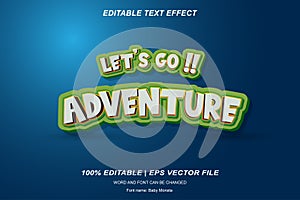 Let's go adventure banner text style effect 3d editable vector design