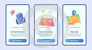 Let`s go adventure summer camping map guide for mobile apps template banner page UI with three variations modern flat