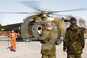 Let& x27;s go boys. Shot of a helicopter about to take off.