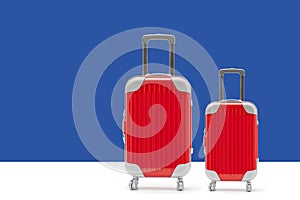 Let`s go travel concept. red suitcase with copy space