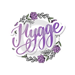 Let`s hygge. Inspirational quote for social media and cards. Danish word hygge means cozyness, relax and comfort. Black lettering