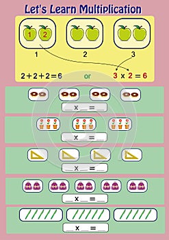 Let`s learn multiplication, mathematical activity, multiplication worksheet for students