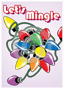 Let`s Mingle Christmas Card & Holiday Party Invitation | Christmas Lights Vector Template | Humorous Xmas Card Design