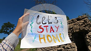 Let`s Stay Home - Motivating banner watercolor during the pandemic.