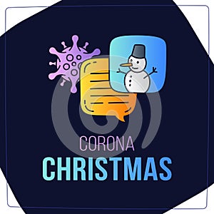 Let`s talk about coronavirus and christmas. doodle illustration dialog speech bubbles with snowman icon
