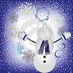 Let it snow - happy snowman in snowfall