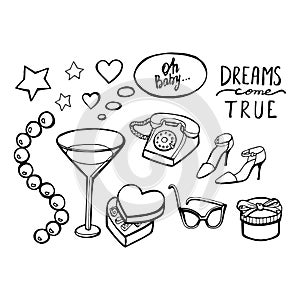 Let your dream come true - lovely vector set. Awesome cartoon collection in vector. Concept retro set in vector.