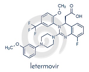 letermovir cytomegalovirus CMV drug molecule. Skeletal formula. photo