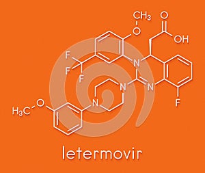 letermovir cytomegalovirus CMV drug molecule. Skeletal formula. photo