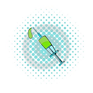 Lethal injection syringe icon, comics style