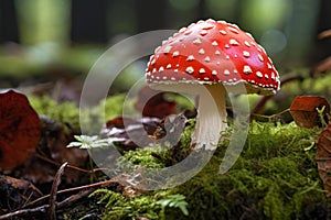 Lethal Red toadstool mushroom danger. Generate Ai photo