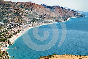 Letojanni resort village of shore of Ionian Sea