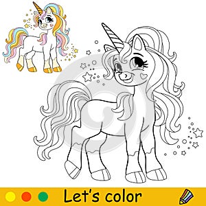 Lets color dreaming unicorn kids coloring vector