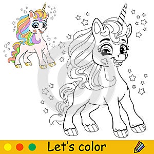 Lets color joyful unicorn kids coloring vector