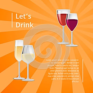 Lets Drink Poster Pair Glasses Vector Two Drinks