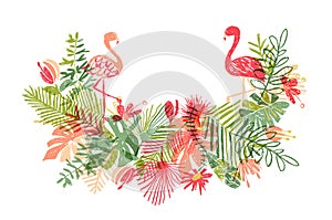 Lets flamingle, floral composition and exotic bird